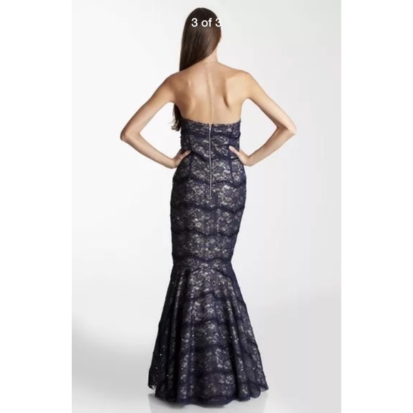 NEW JS Collections Strapless‎ Lace Trumpet Gown 10 Navy - Picture 3 of 6